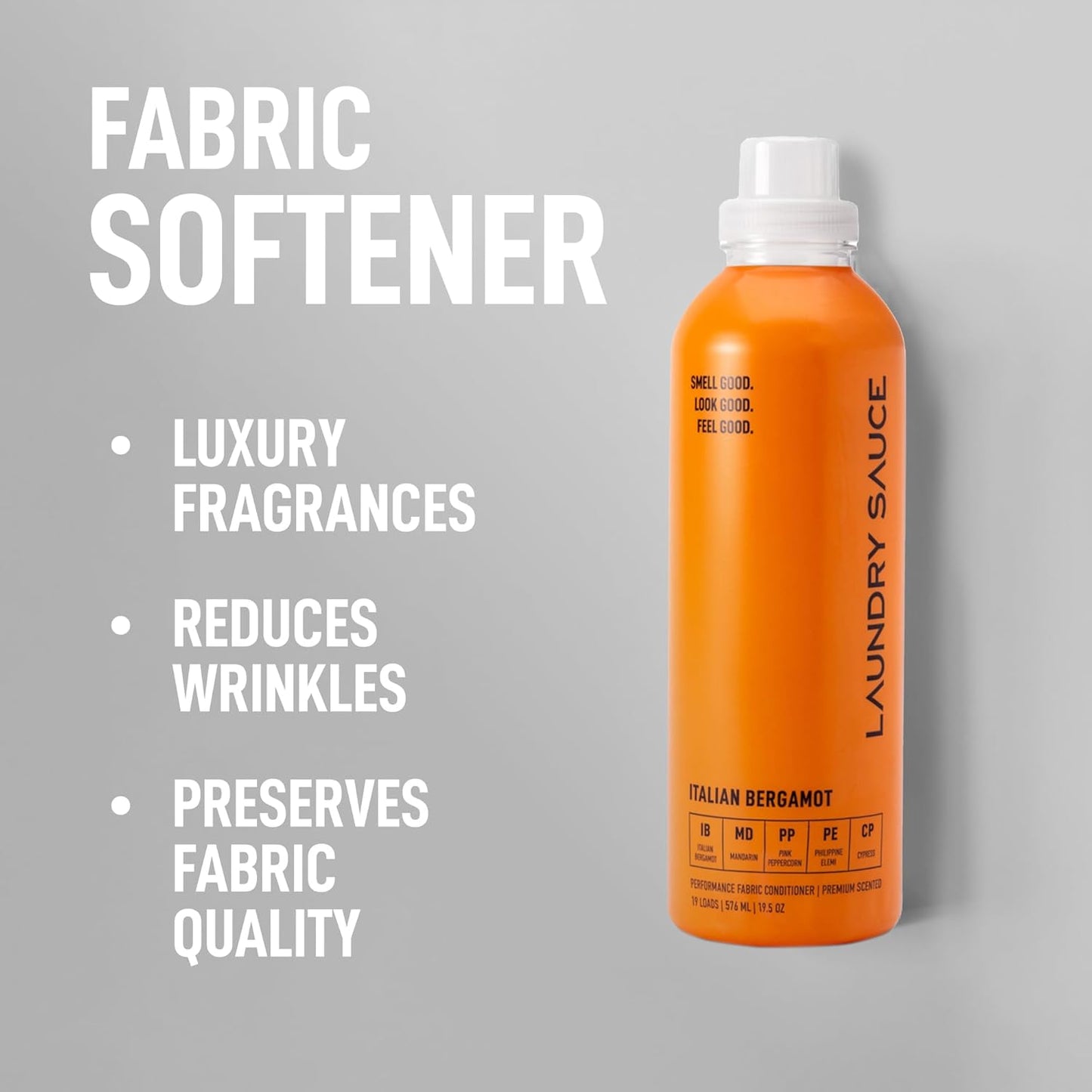 Laundry Sauce - Laundry Fabric Softener (Italian Bergamot) Luxury Fragrance, Softens & Preserves Fabric, Reduces Wrinkles, 19 Fl Oz