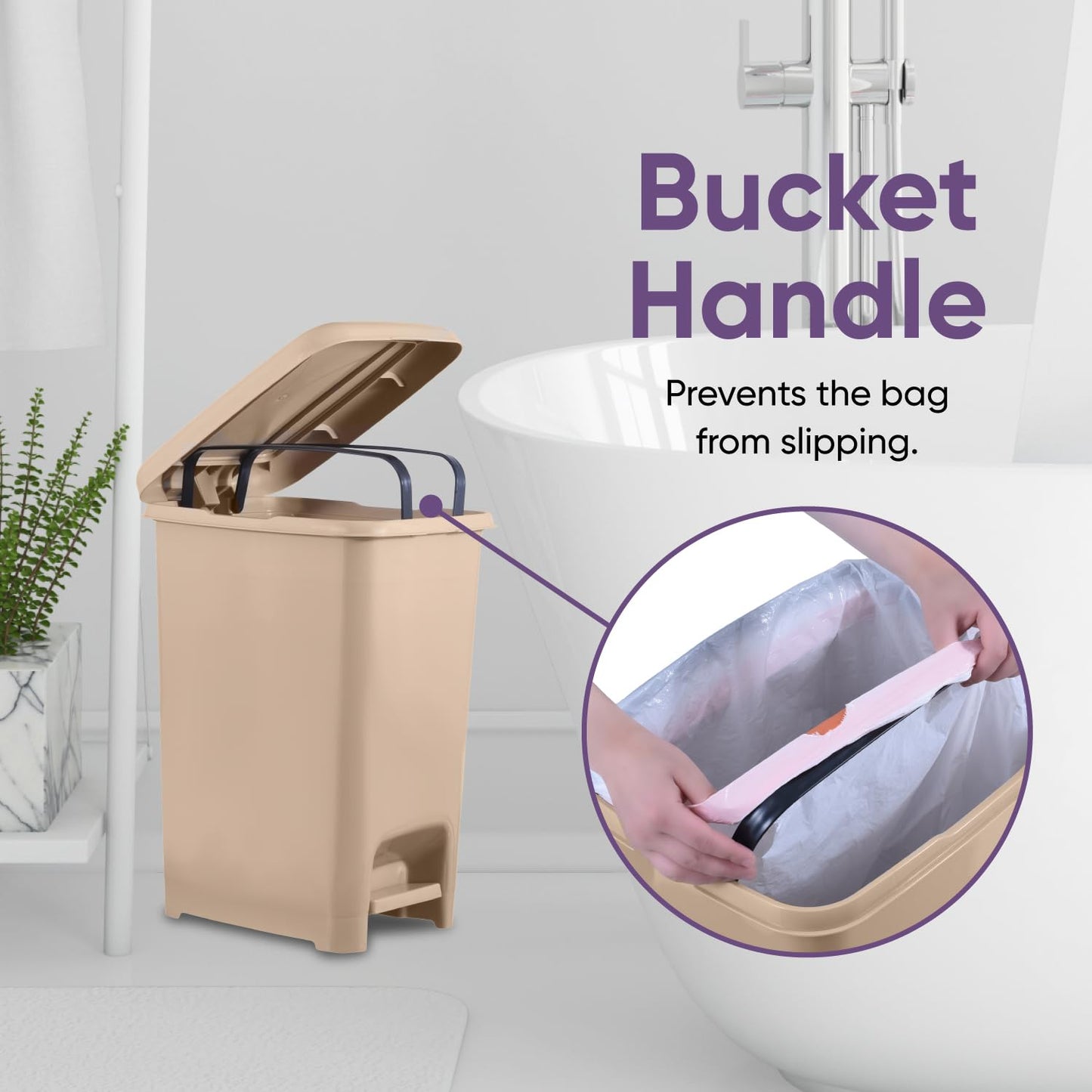 Superio 2.5 Gal Slim Step On Pedal Plastic Trash Can, Waste Bin for Under Desk, Office, Bedroom, Bathroom- 10 Qt, Beige