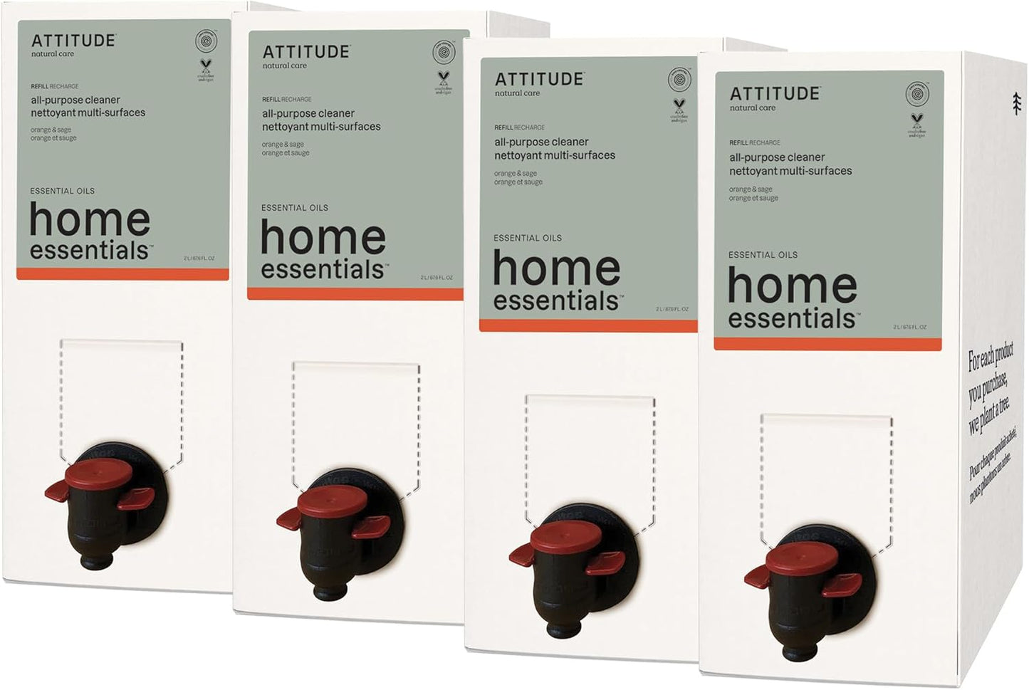 ATTITUDE Multi-Purpose Cleaner with Essential Oils, EWG Verified, Plant and Mineral-Based Ingredients, Vegan Household Products, Bulk Refill, Orange and Sage, 67.6 Fl Oz (Pack of 4)