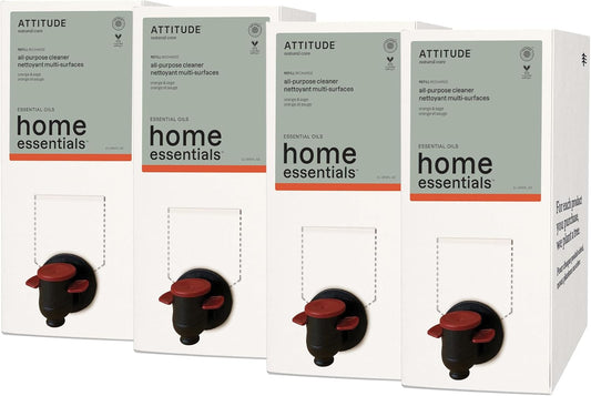 ATTITUDE Multi-Purpose Cleaner with Essential Oils, EWG Verified, Plant and Mineral-Based Ingredients, Vegan Household Products, Bulk Refill, Orange and Sage, 67.6 Fl Oz (Pack of 4)