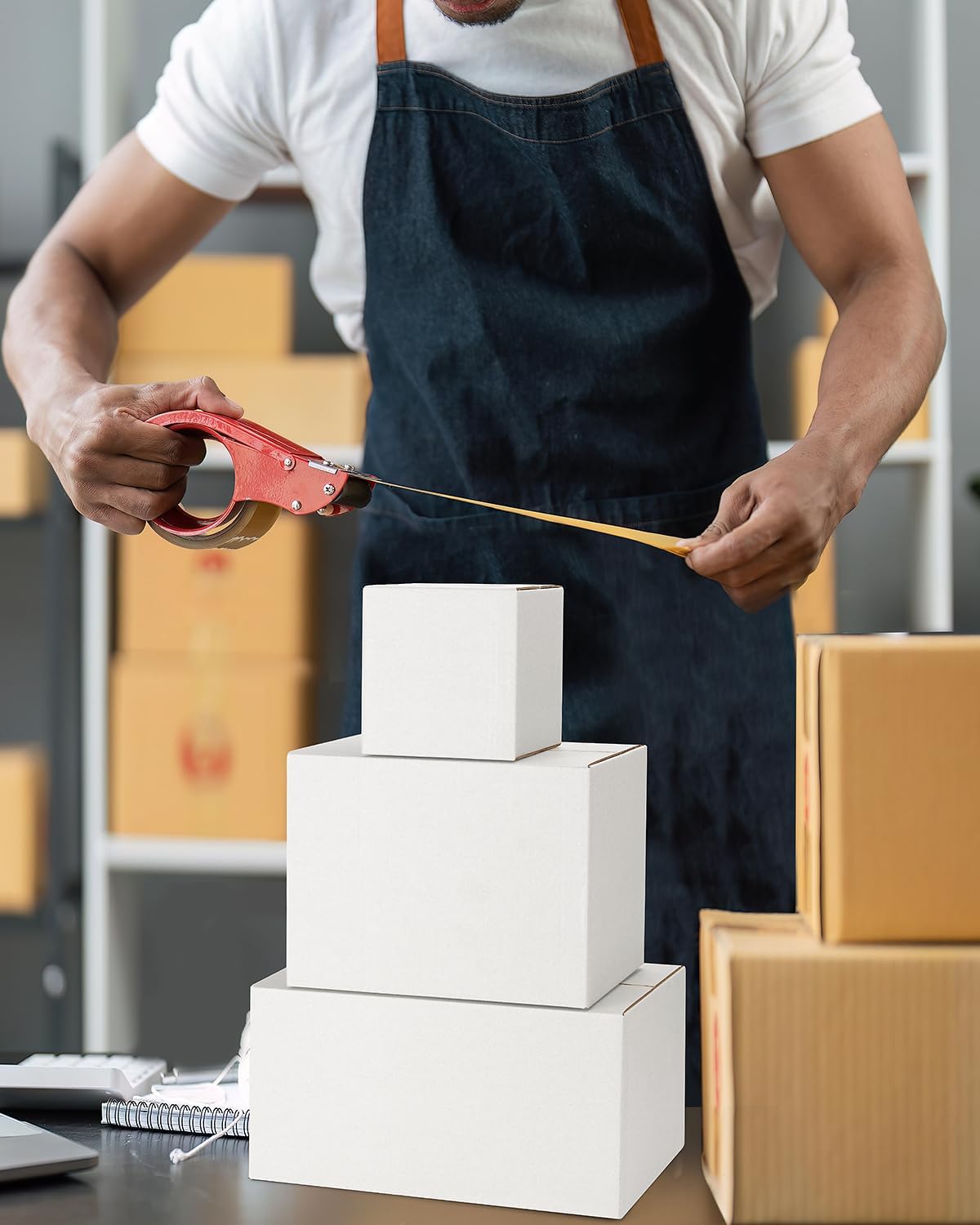 Assorted-Sizes-Shipping-Boxes-45-Pack: 4x4x4 & 8x6x6 & 10x7x5 Small-Shipping-Boxes-Mailers, White Corrugated-Cardboard-Boxes-for-Packing-Small-Business Mailing