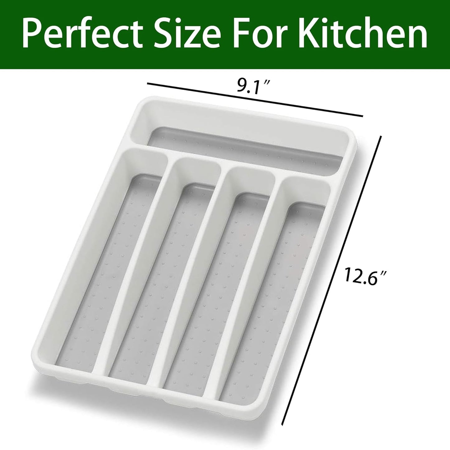 Silverware Organizer Utenisl Organizer Holder Kitchen Drawer Organizer Plastic Silverware Tray for Drawer Flatware Organizer 5 Compartment White