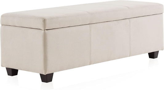 BELLEZE Storage Faux Leather Ottoman, 47 Inch Bench Bedroom Bench with Safety Close Hinge, Extra