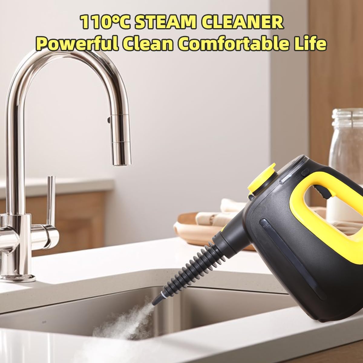 Handheld Steam Cleaner 1350W High Power with 9 Piece with Safety Lock Multi-Purpose Steamer for Home Use Multi-Surface Natural Steam Cleaner for Furniture,Upholstery, Car, Floor
