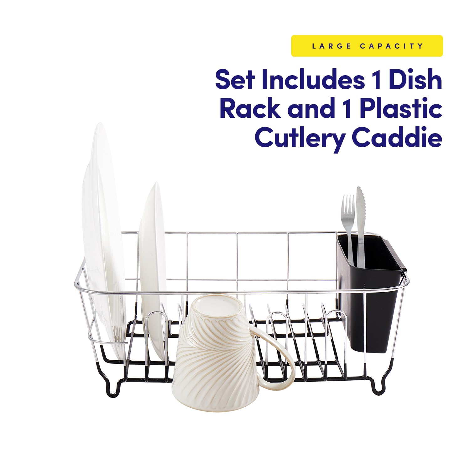 Sweet Home Collection 2 Piece Dish Drying Rack Set Drainer with Utensil Holder Simple Easy to Use