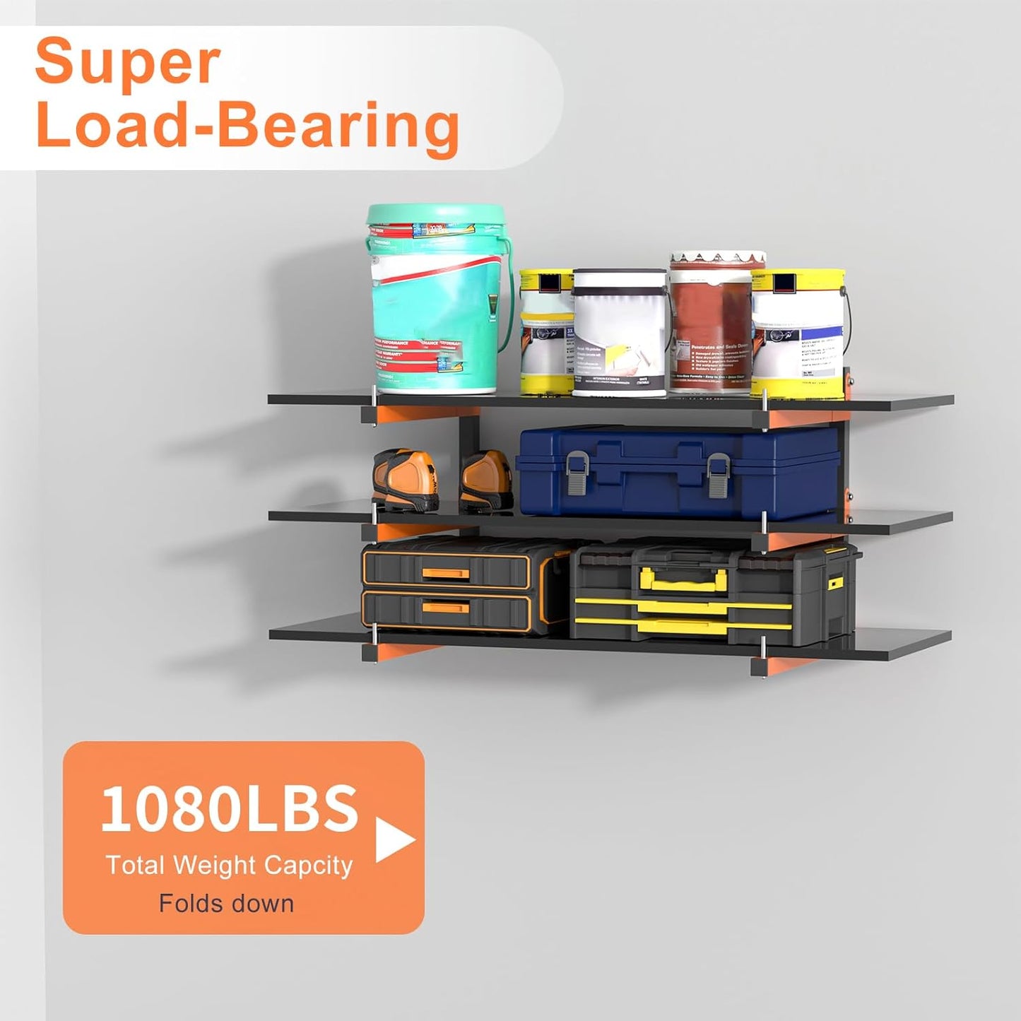 Lumber Rack Wall Mount, Lumber Storage Rack, Heavy Duty Wood Storage Racks with 9-Level System, 1080 lb Substantial Garage Wood Organizer, Orange Lumber Metal Racks for Indoor and Outdoor (6 PACK)