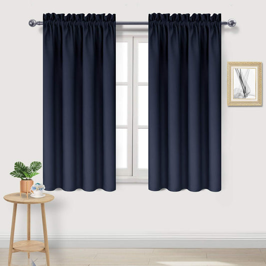 DWCN Navy Room Darkening Blackout Curtains - Thermal Insulated Privacy Energy Saving Window Curtain Drapes 38 x 54 inch Length, Set of 2 Bedroom Living Room Curtains