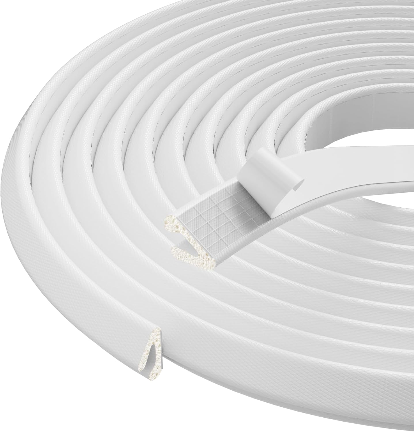 V Shape Foam Weather Stripping Door Frame Seal Strip 19.7FT White, Draft Stopper, Insulation Winter, Weatherstripping, Gap Sealing, Soundproofing, Self-Adhesive Used for Exterior Front Door Side
