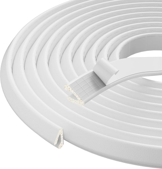 V Shape Foam Weather Stripping Door Frame Seal Strip 2Pcs×26FT White, Draft Stopper, Insulation Winter, Weatherstripping, Gap Sealing, Soundproofing, Self-Adhesive Used for Exterior Front Door Side