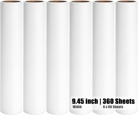 6 Pack 9.45 inch Lint Roller Refill Extra Sticky 9.4-9.5 inch Wide Large Lint Roller Refills for Floor Pet Hair Remover Replacement Refills Total 360 Sheets (6 Sticky Rolls)