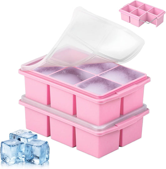Large Ice Cube Trays for Whiskey (2 Pack) - Silicone Ice Cube Molds with Steel Frame Reinforcement