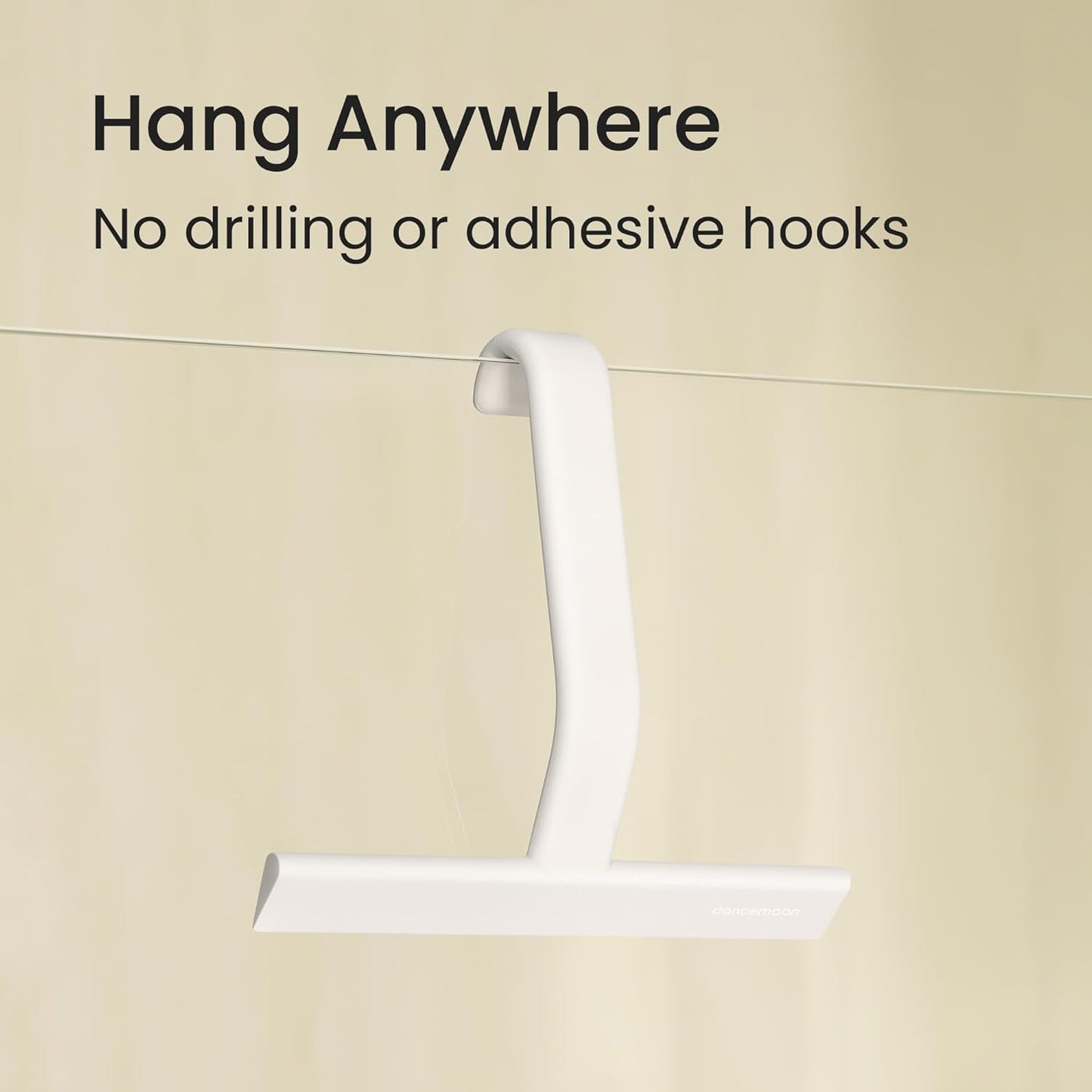 dancemoon JustHang Shower Squeegee for Glass Doors, All-One-Piece Silicone with Built-in Hook Design for Easy Hanging and Cleaning, 10 Inch White