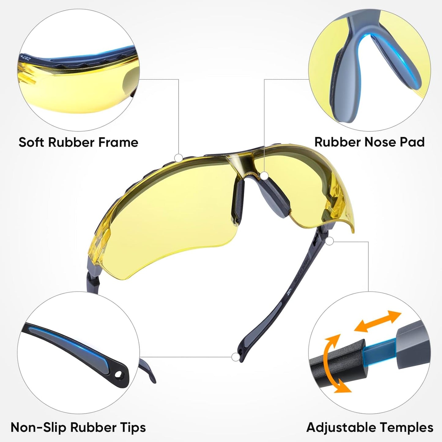 TICONN Anti-Fog Safety Glasses for Men and Women, ANSI Z87.1 Scratch Proof Eye Goggles with Adjustable Arms and UV Protection