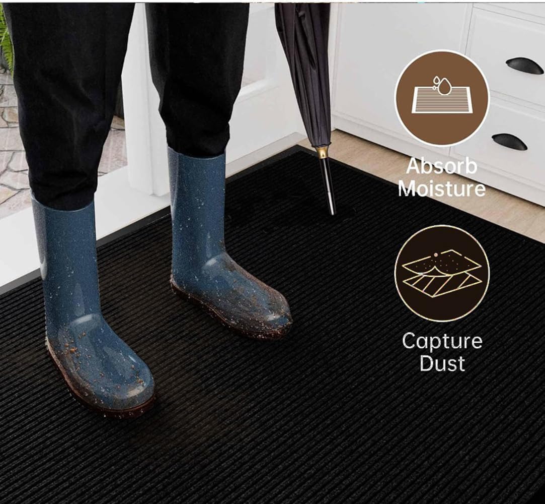 SRDDQLC Door Floor Mat Commercial Grade Large Size Heavy Duty Tough Entry Collection Slip Skid Entrance Mat with Rubber Backing Low Profile and Easy to Clean Indoor Outdoor Rug,3x6FT,Black