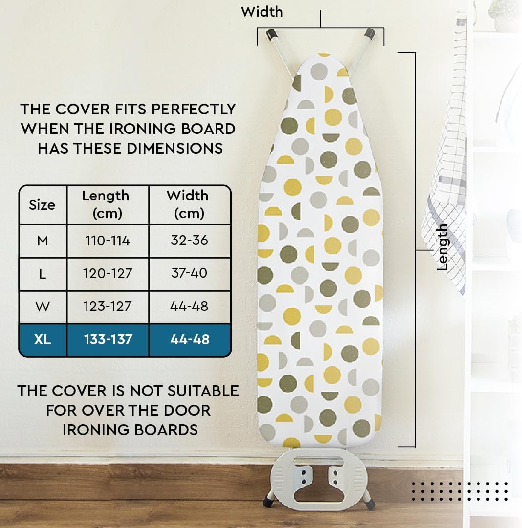 Encasa XO Ironing Board Cover and Pad 57"x22" - Thick 3mm Felt Padding, Drawstring Tightening & Lock, Easy Fit, Scorch & Stain Resistant, Fits X-Large Ironing Board - Black Arrow