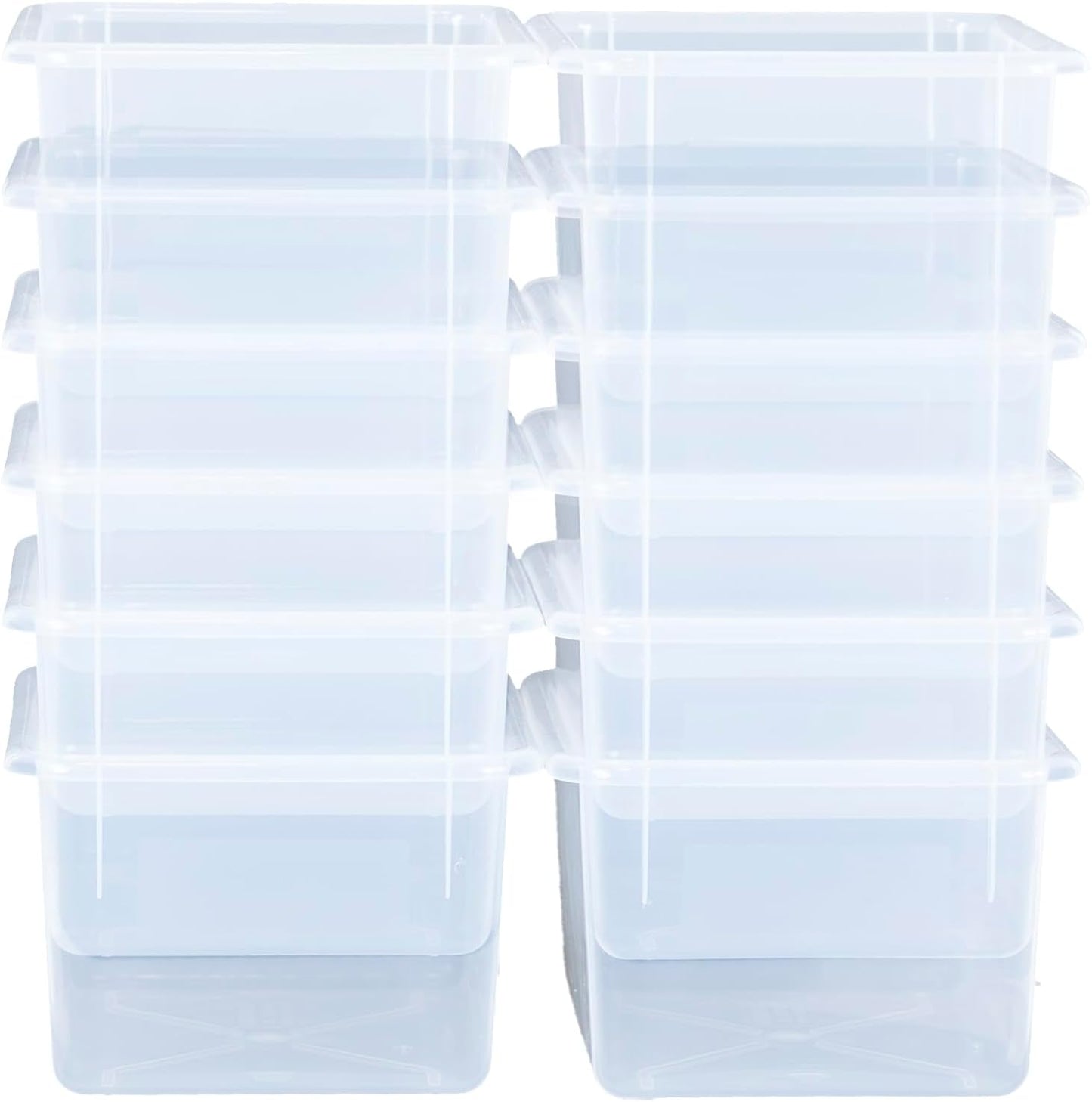 Wood Designs Cubby Storage Bin, Heavy Duty Plastic Containers for Kids Translucent Clear Cubby Tray Set of 12