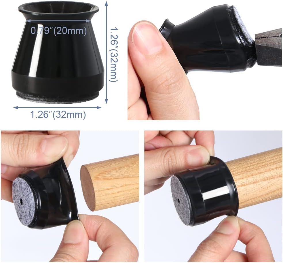 BUMACO Chair Leg Floor Protectors Chair Leg Protectors for Hardwood Floors Silicone Pads Covers to Protect Floors Black-40 Pcs Universal S (15/16" to 1-5/16")