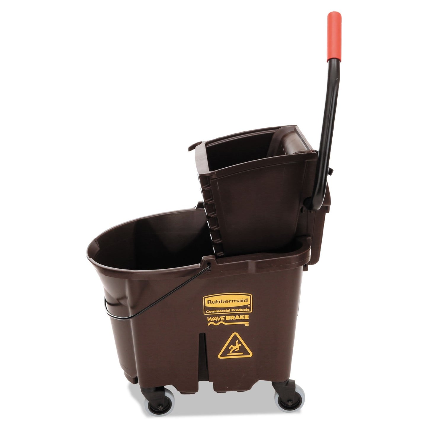 Rubbermaid Commercial Products WaveBrake 35 QT Side-Press Mop Bucket and Wringer Combo on Wheels Brown for Heavy-Duty Floor Cleaning