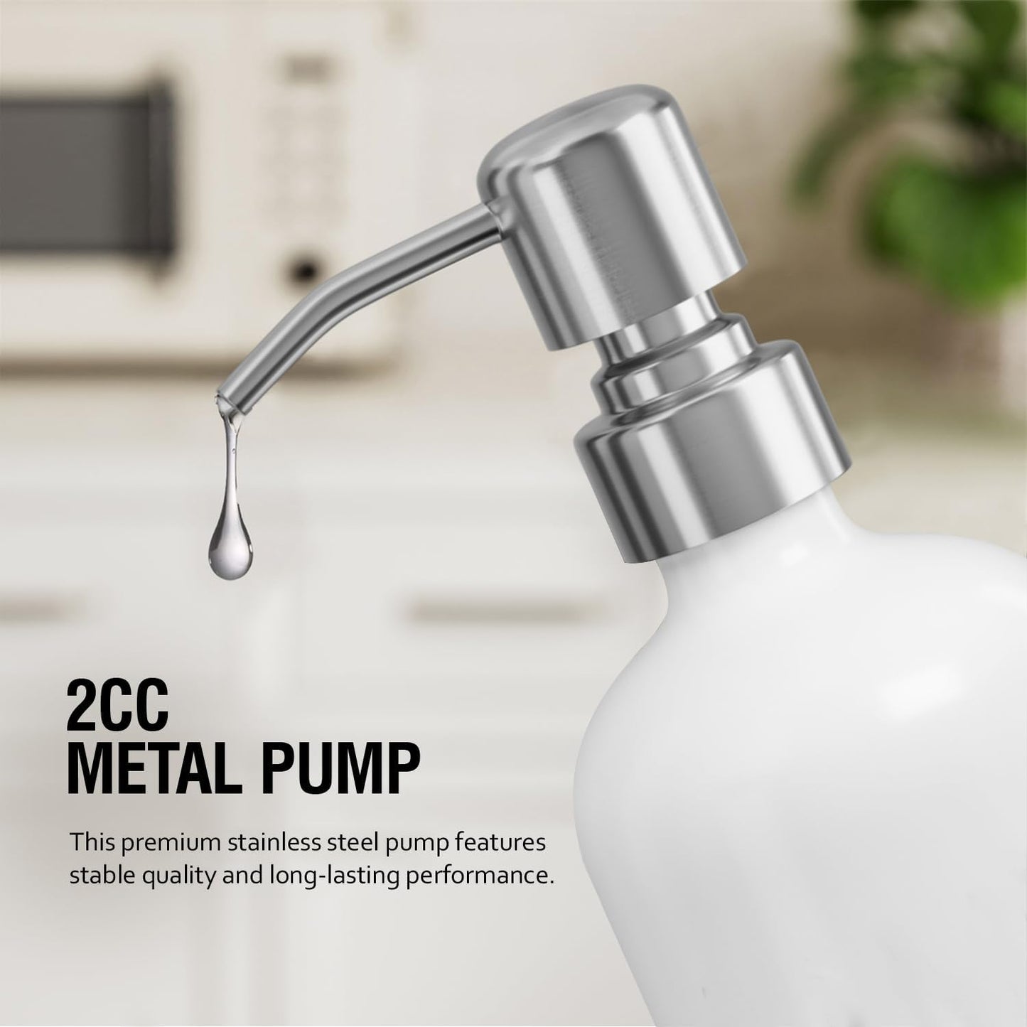 MOMEEMO Soap Dispenser for Kitchen Sink, White Soap Dispenser with Silver Metal Pump, Suitable for Kitchen Decor and Accessories. (White & Silver)
