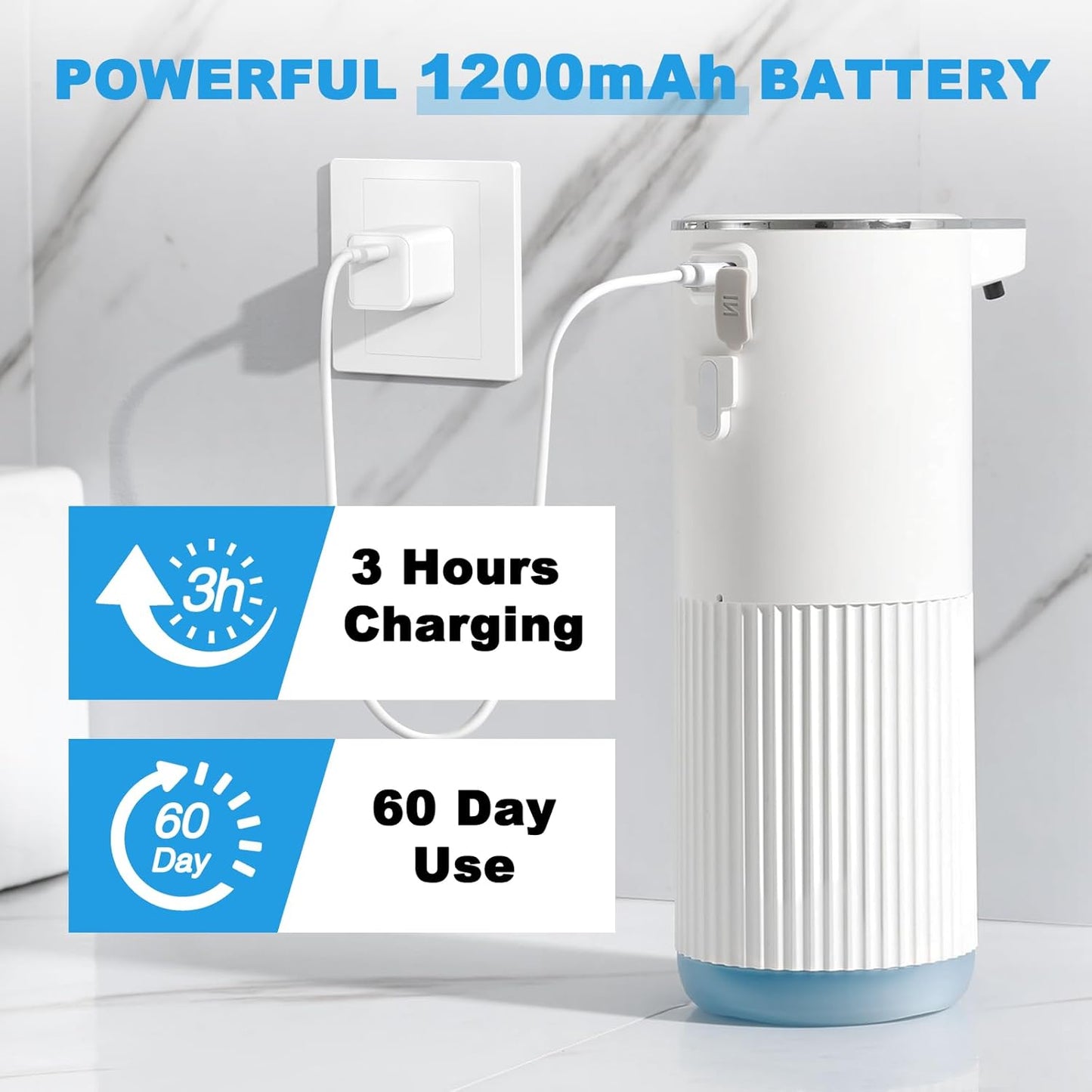 Automatic Soap Dispenser, 2 Pack White Touchless Liquid Soap Dispenser for Bathroom, 13.5 Fl Oz Plastic Electric Auto Dish Soap Dispensers Wall Mount for Kithcen with Adjustable Volume