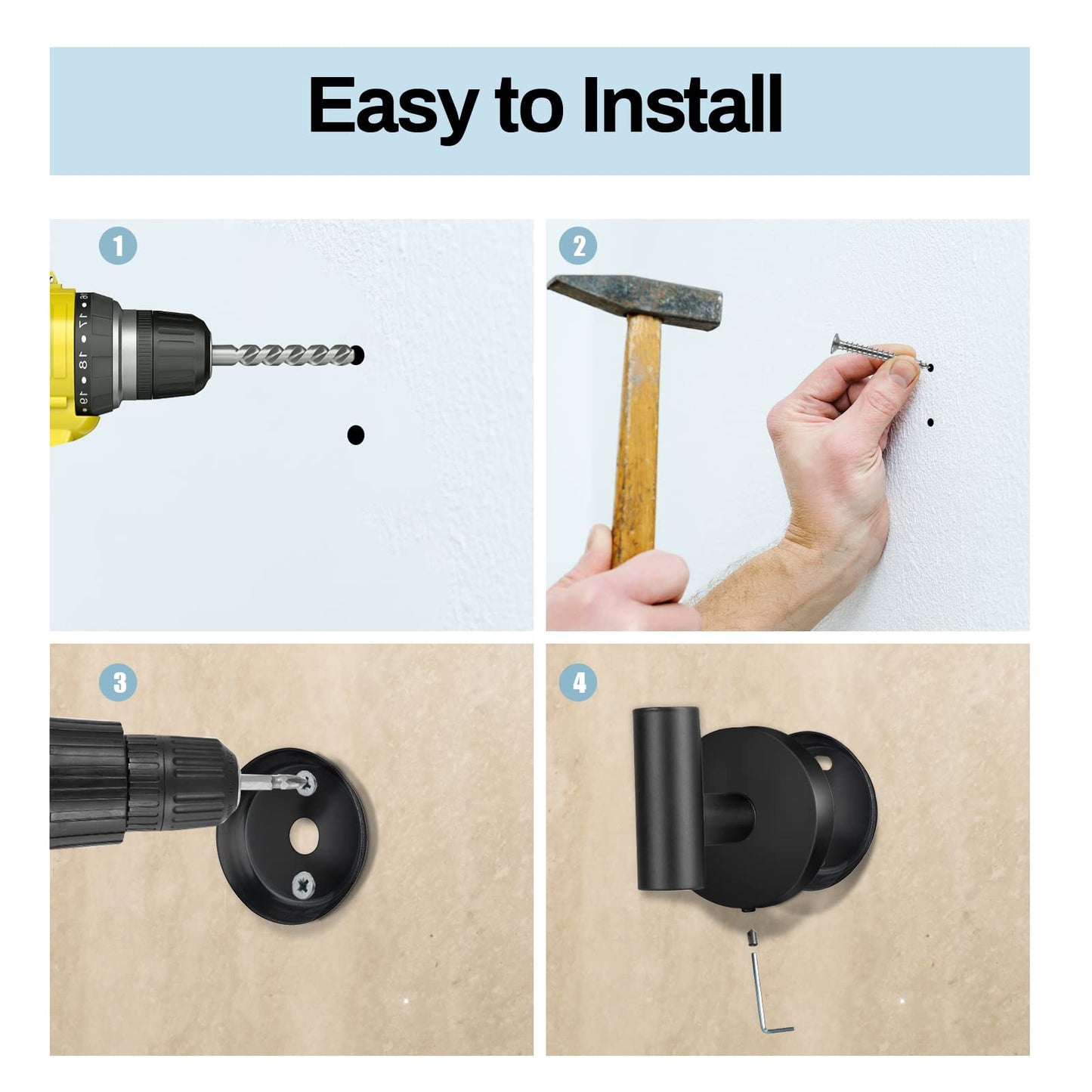 Kruodop Towel Hooks for Bathroom,2 Packs Wall Mount Towel Holder,Black Matte Wall Robe