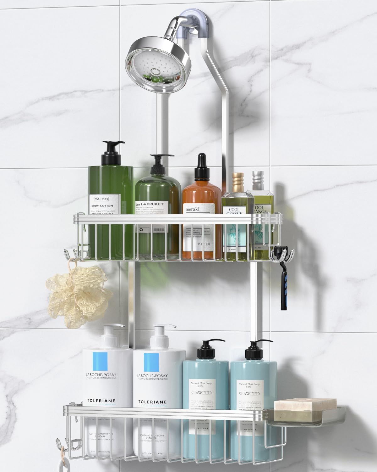 YASONIC Never Rust Shower Caddy Hanging, Aluminum Shower Racks for Inside Shower, 2-Tier Shower