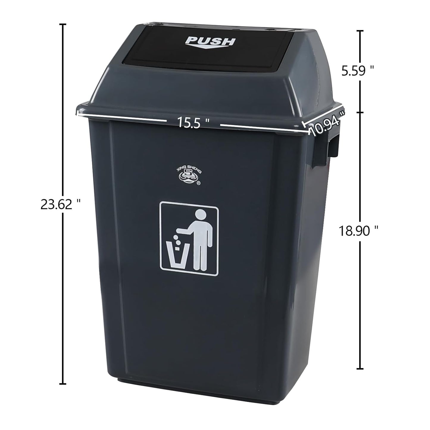 13 Gallon Swing Top Garbage Can, Plastic Waste Bin with Lid, Kitchen Trash Can, 4 Pack, Gray