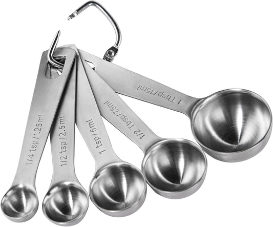 U-Taste Teaspoon Tablespoon Measuring Spoons: 18/8 Stainless Steel Measure Scoop Set of 5, 1/4 TSP, 1/2 TSP, 1 TSP, 1/2 TBSP & 1 TBSP, Metal Kitchen Measurement Utensil for Dry and Liquid Ingredients