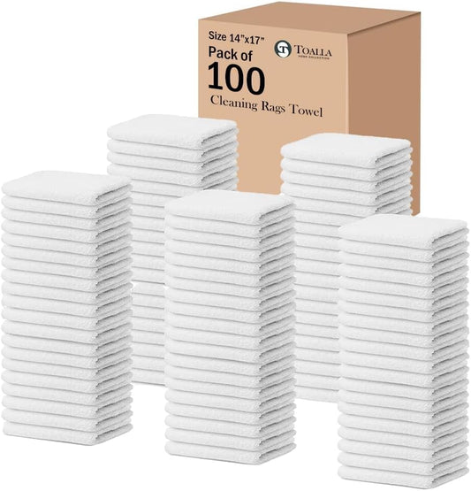 100% Cotton Terry Towel Cleaning Rags Pearl White 14'x17'|Pack of 100|Soft Large Cleaning