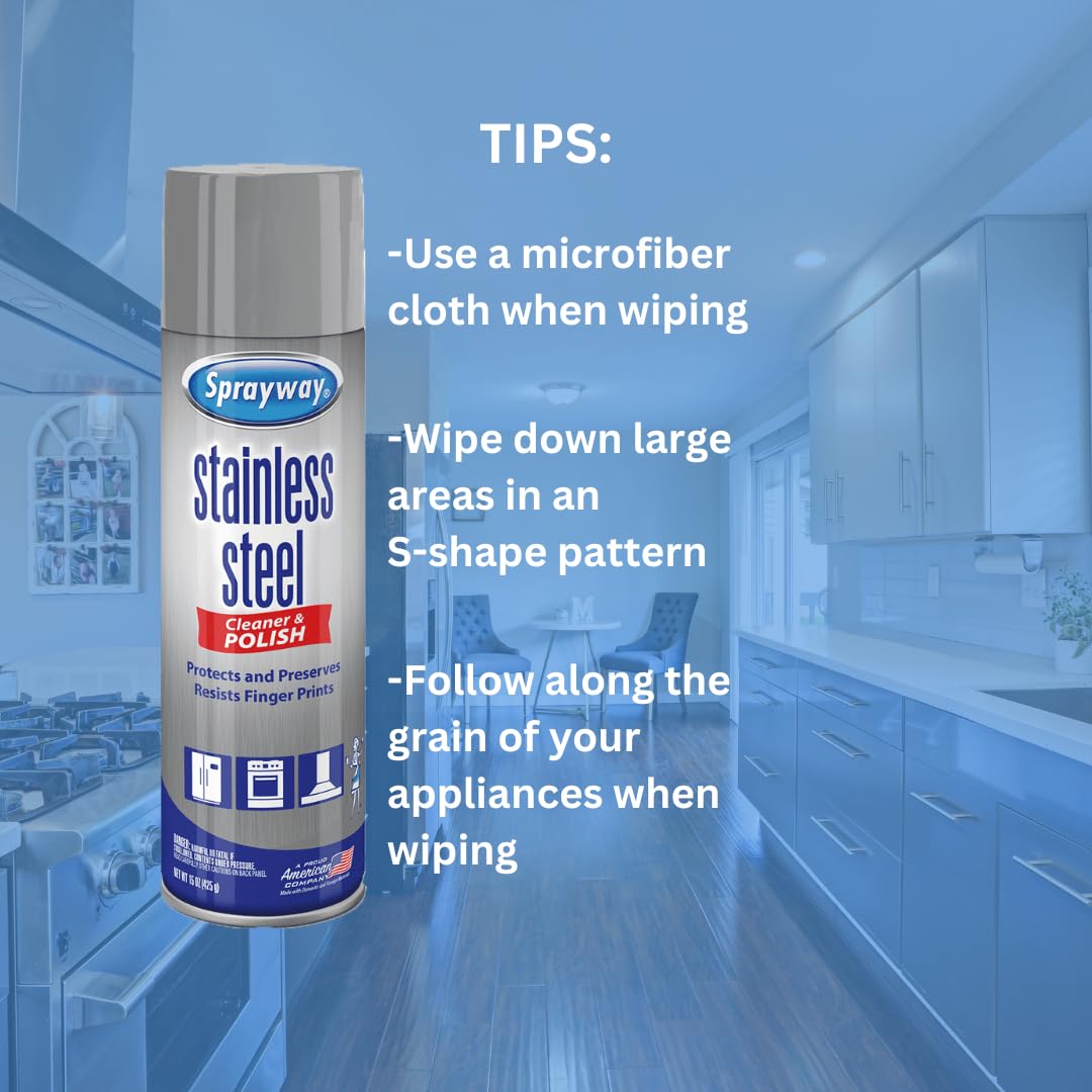 Sprayway Stainless Steel Cleaner Aerosol Spray (Water-Based), 15oz, Pack of 6 | Cleans, Polishes