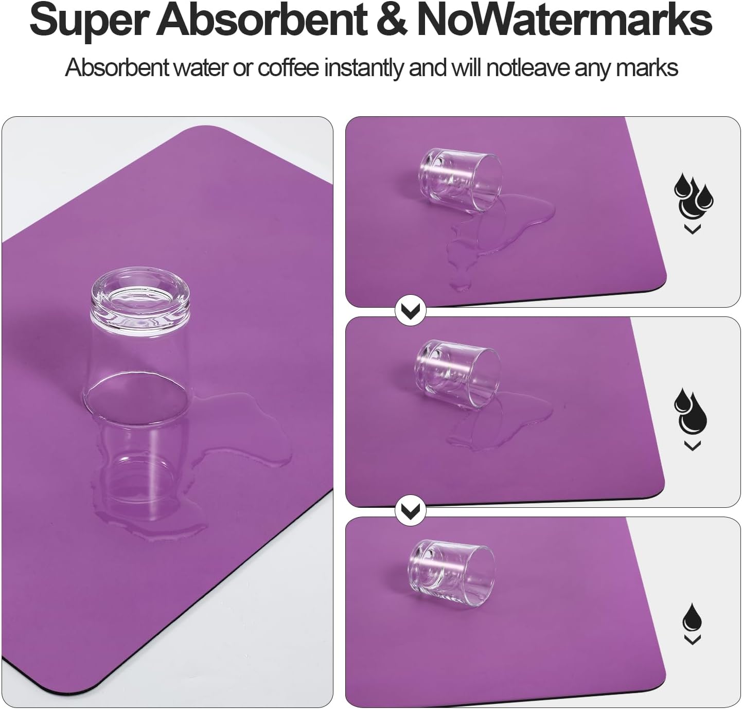 Dish Drying Mat for Kitchen Counter | Coffee Bar Mat for Countertops | Heat Resistant Drainer Mat with Non-slip Rubber Backed | Hide Stain Kitchen Absorbent Draining Mat | Purple 16"x20"