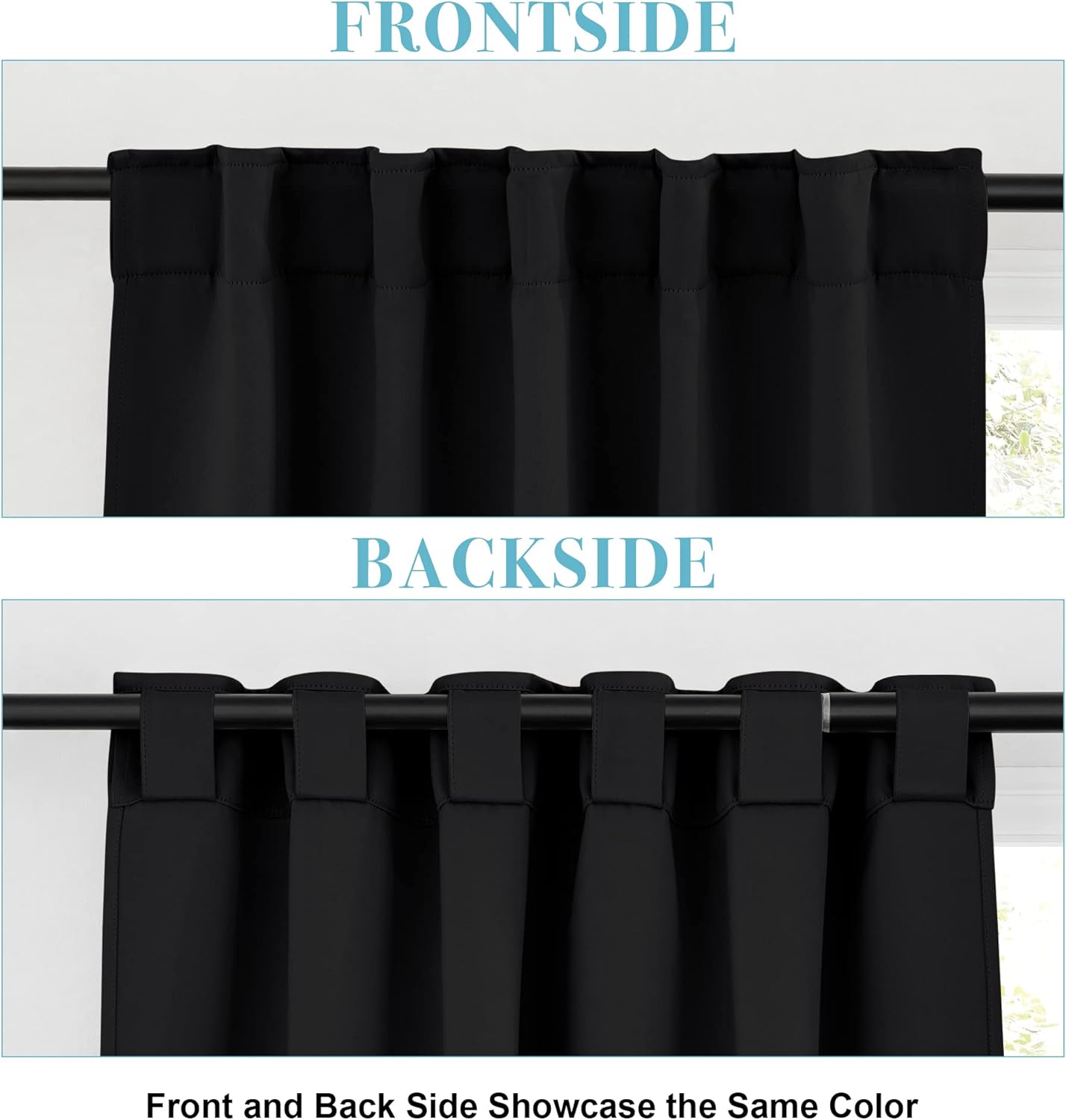 RYB HOME Blackout Curtains 80 inches Long Thermal Insulating Large Window Curtains for Living Room Bedroom Dining Home Office Backdrop, Black, W 42 x L 80 per Panel, 2 Panels