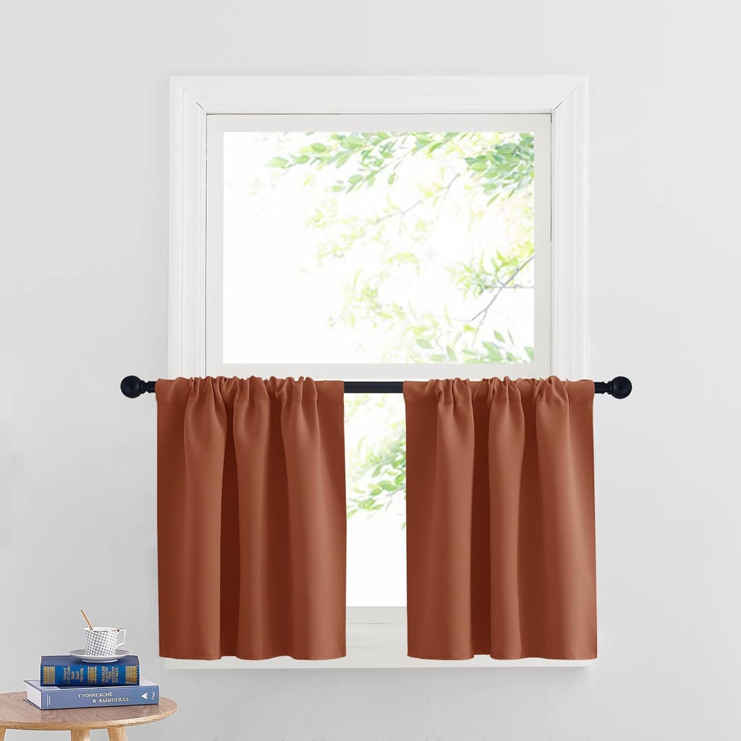 RYB HOME RV Curtains Blackout - Thermal Insulating Privacy Door Windows Camper Curtains for Kids Nursery RV Bunk Bedroom Windows Bathroom, Width 29 x Length 24, Burnt Orange, 2 Pcs