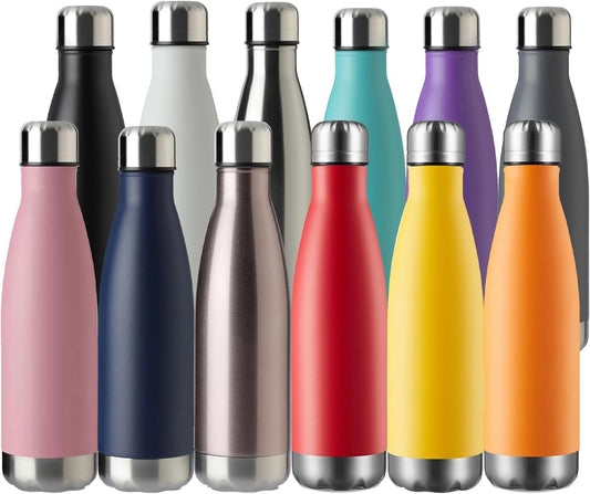 MEWAY 17oz Sport Water Bottle Vacuum Insulated Stainless Steel Sport Water Bottle Leak-Proof Double Wall Cola Shape Water Bottle,Keep Drinks Hot & Cold (colorful，12 Pack)