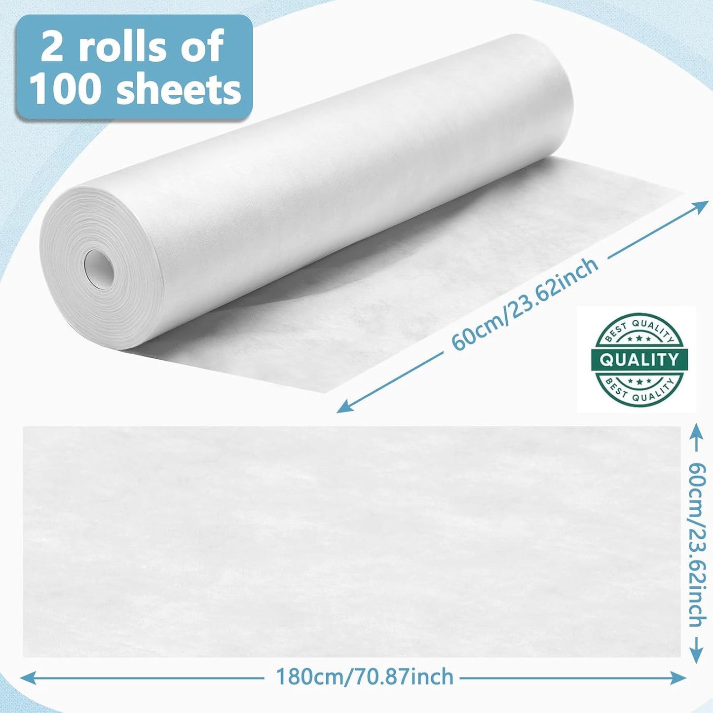 Tudomro 2 Roll Disposable Non Woven Bed Sheets 24 x 71 Inch Massage Table Paper Covers Non Woven Fabric Massage Sheets Waterproof Spa Breathable Bed Cover for Beauty Salon, Hotels(White)