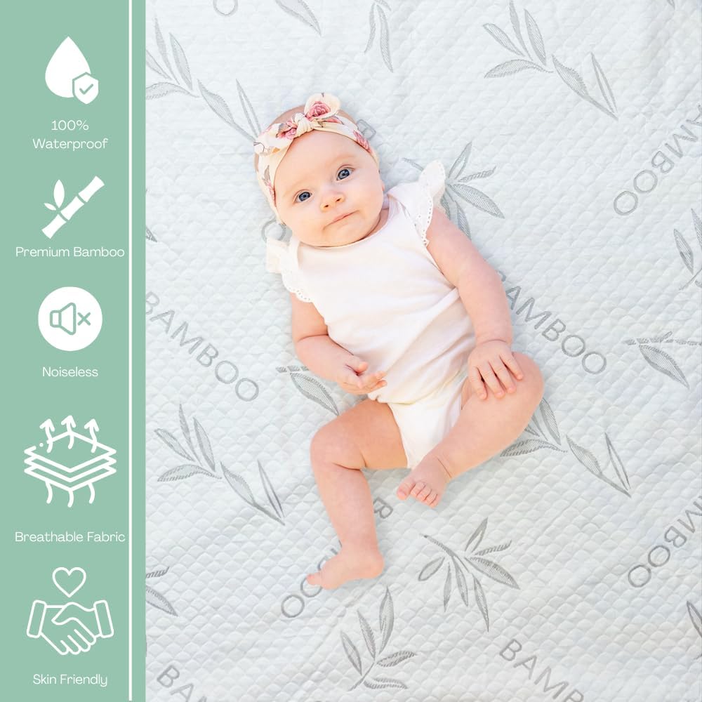 Bamboo Rayon Mattress Protector with Zipper +1 Pillow Protector - 100% Waterproof Cooling Twin Size Cover - Ultra Soft Fabric Breathable Noiseless Mattress Pad Covers Zippered Encasement