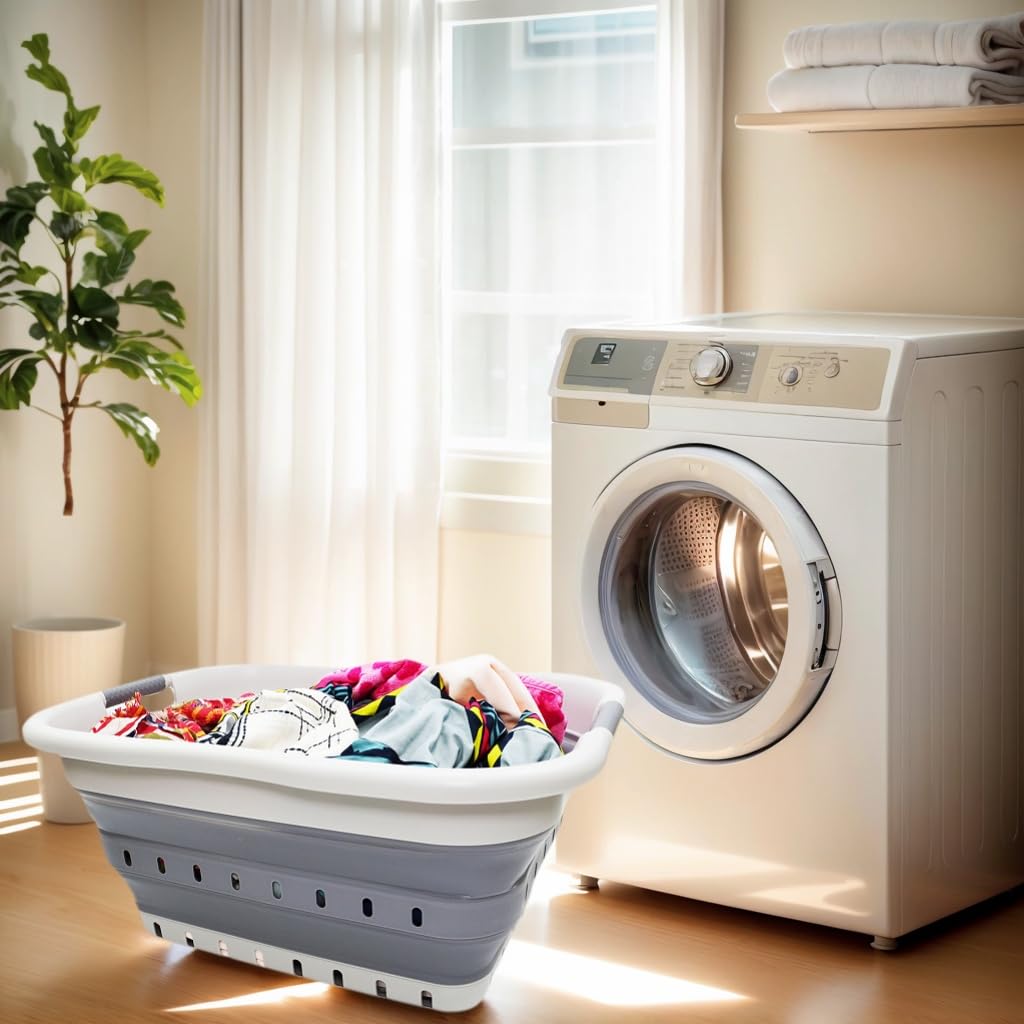 SAMMART 41L (10.8 gallon) Set of 2 Collapsible 3 Handled Plastic Laundry Basket-Foldable Pop Up