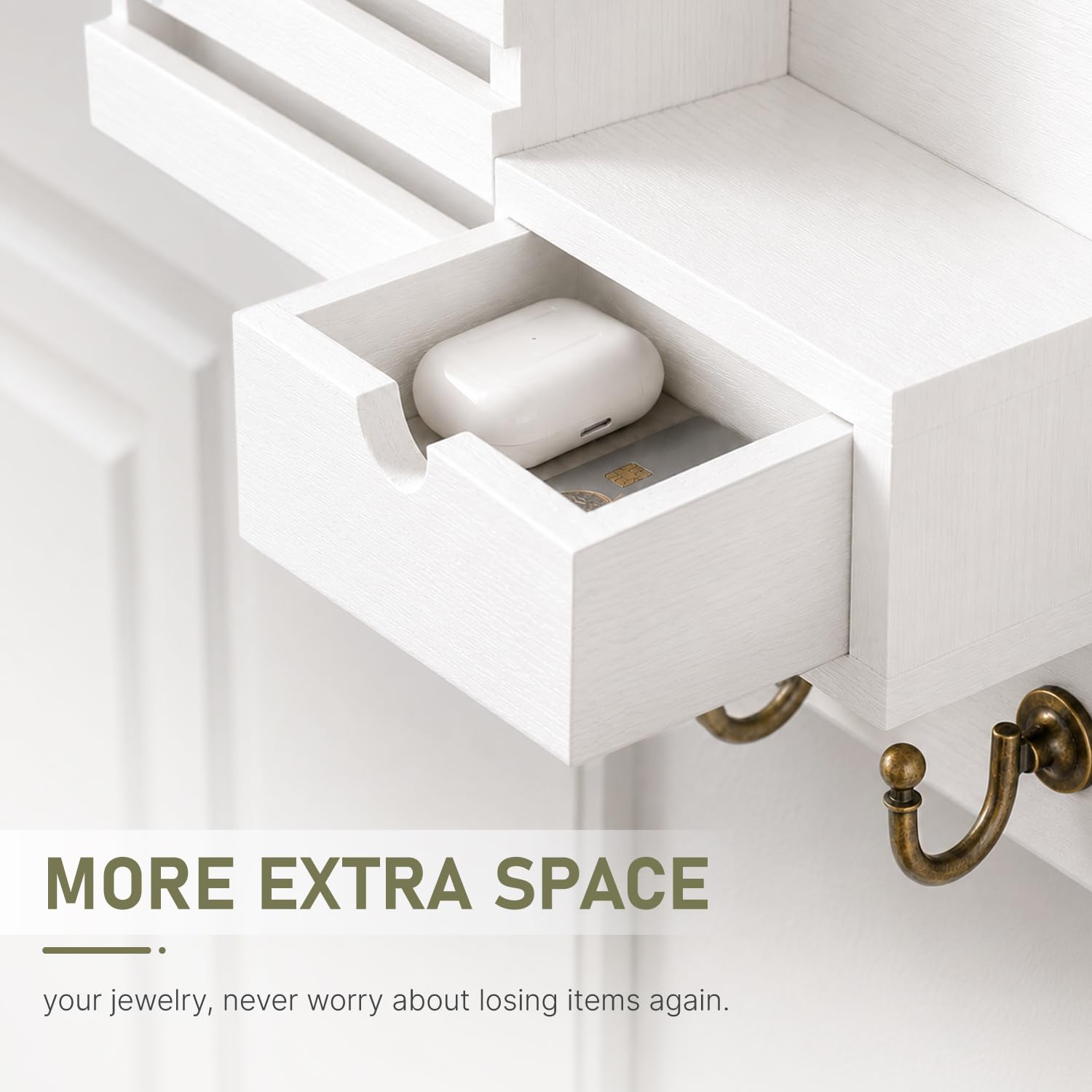 FifthQuarter Key and Mail Holder Wall Mount with Drawer and 6 Sturdy Hooks