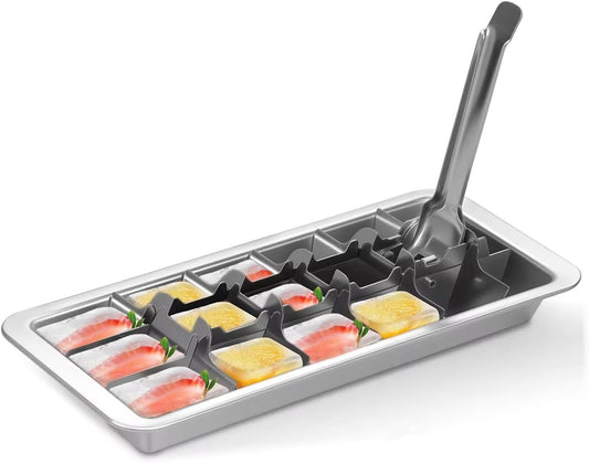 Professional Ice Cube Trays Stainless Steel - 18-Slot Heavy Duty Metal Icecube Mold, Non-Toxic Freezer Tray with Lever Release, Bar & Kitchen Use, Send Goods from Local Warehouse