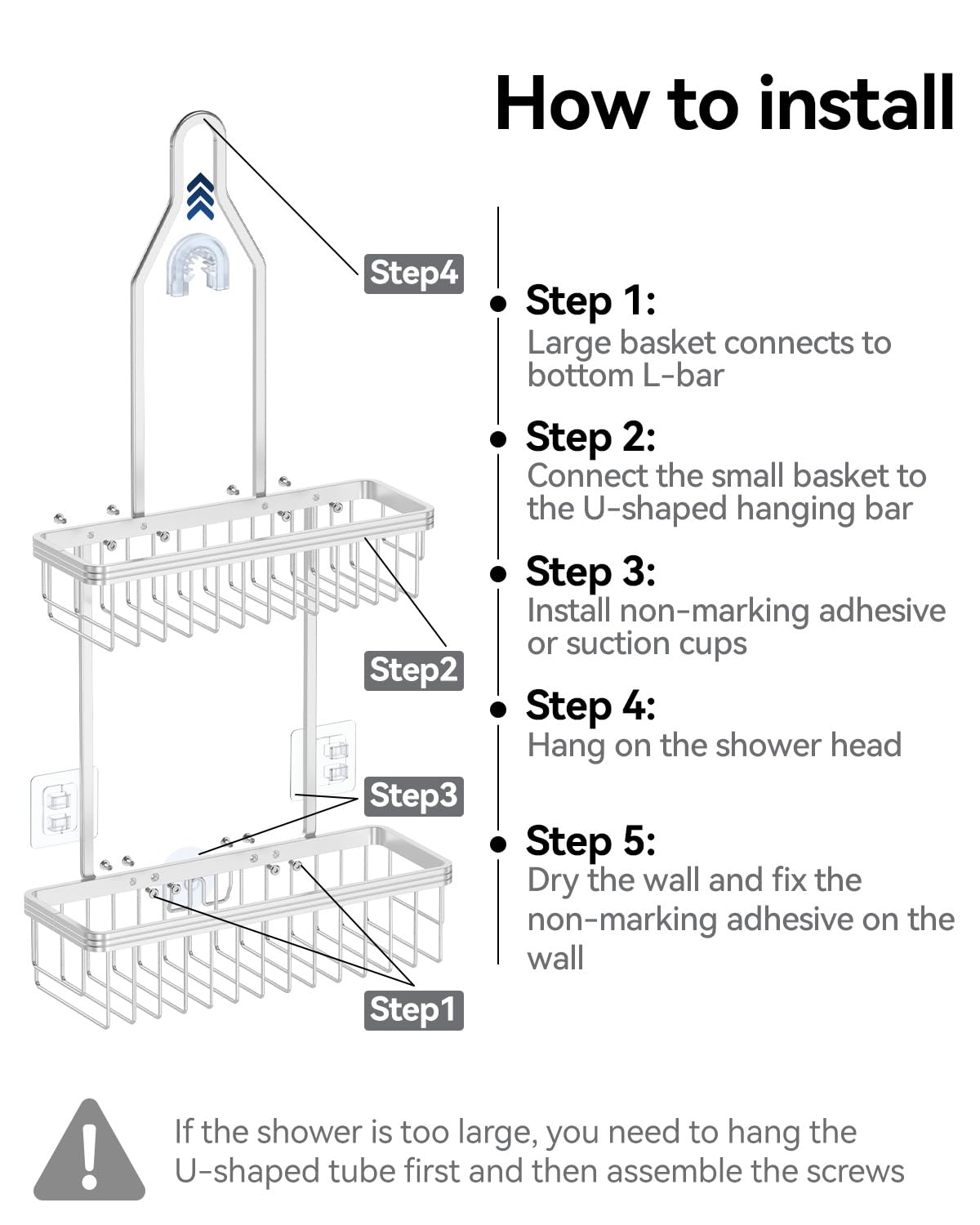 YASONIC Never Rust Shower Caddy Hanging, Aluminum Shower Racks for Inside Shower, 2-Tier Shower