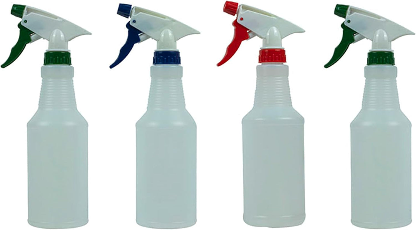 Sprayco 16oz Spray Bottle, 4 Pack – Adjustable Nozzle, Durable Plastic, All-Purpose Cleaning, Gardening & Auto Detailing, Made in USA