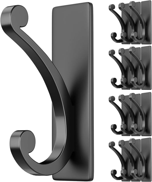 14-Pack Adhesive Wall Hook for Towel/Coat - Extra Sticky 10LB Stainless, Stick on Hanger for Bath or Shower, Matt Black