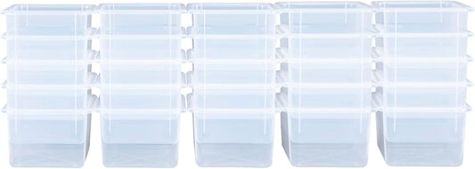 Wood Designs Cubby Storage Bin, Heavy Duty Plastic Containers for Kids Translucent Clear Cubby Tray Set of 25
