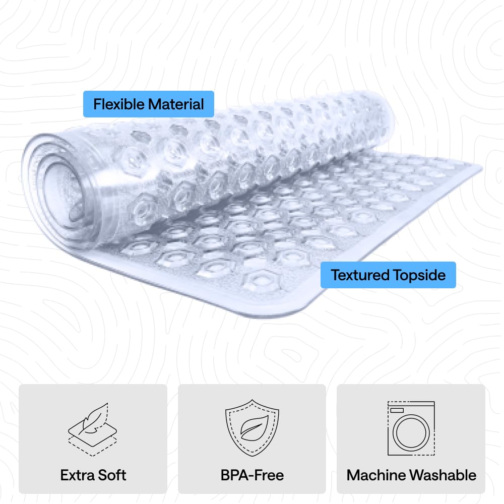 GORILLA GRIP Patented Bath Tub Shower Mat, Machine Washable Bathtub Floor Liner Mats, Suction Cups