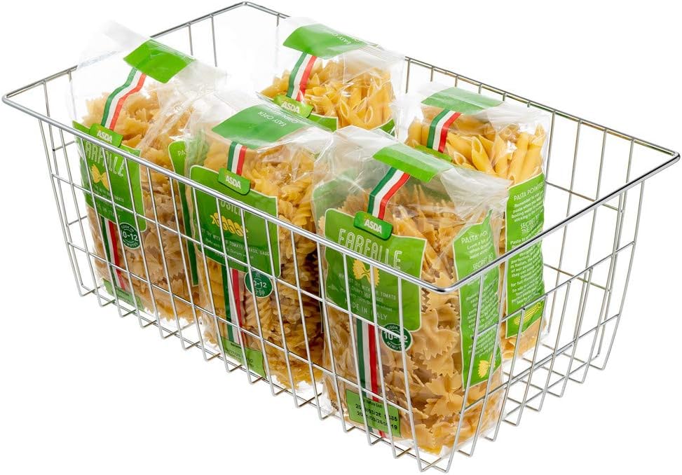 SANNO Freezer Baskets Wire Storage Baskets Closet Organization Baskets Bin Farmhouse Storage Bins Large Organizer Bins for Home, Office, Bathroom, Pantry -Set of 3, Chrome, 15.7"