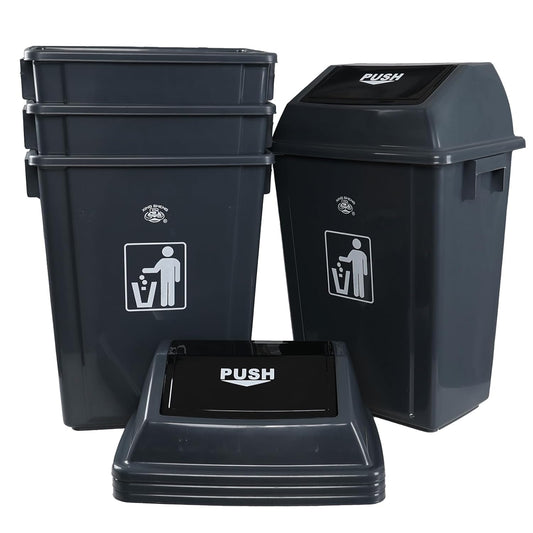 4-Pack 13 Gallon Plastic Trash Cans with Lids, Large Grey Garbage Waste Bin
