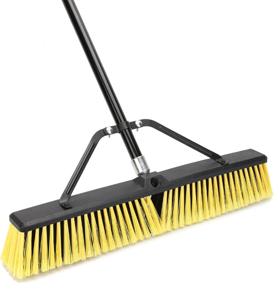 24 Inches Push Broom Outdoor Heavy Duty Broom with 63" Long Handle for Deck Driveway Garage Yard