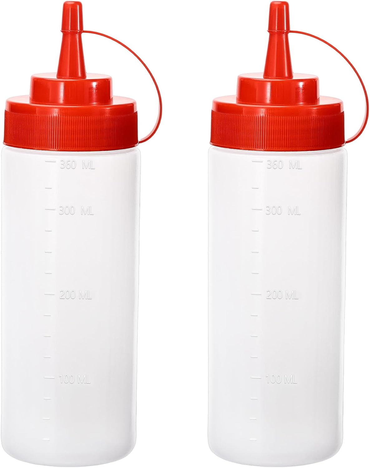 Squirt Bottles for Sauces Ketchup Bottles Squeeze, 2 Pack 12oz Condiment Squeeze Bottles for Liquids BBQ Dressing Pancake Art, Plastic Sauce Bottle with Cap Lid