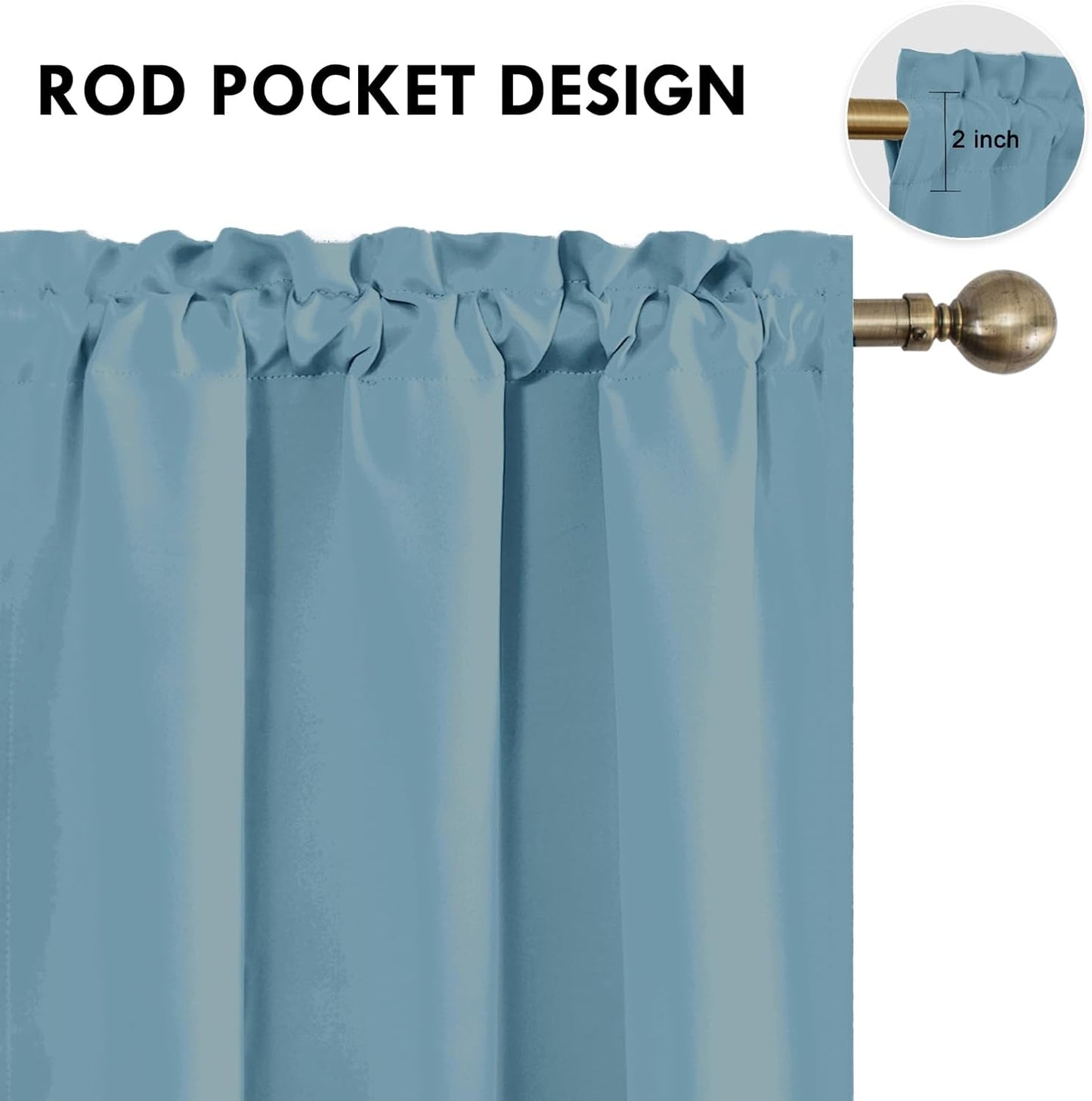 DWCN Blackout Curtains for Living Room Thermal Insulated, Energy Saving & Noise Reducing Bedroom Curtains, Stone Blue, W 42x L 54 Inch, Set of 2 Rod Pocket Curtain Panels