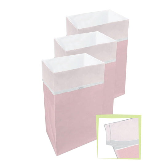 30 Gallon Disposable Pop-Up Trash Cans (3-Pack, Multi-Liner) with Fitted Bags – Foldable Garbage & Recycling Bins for Parties, Events & Kitchen (Pink 30" H x 14" W x 17" D)